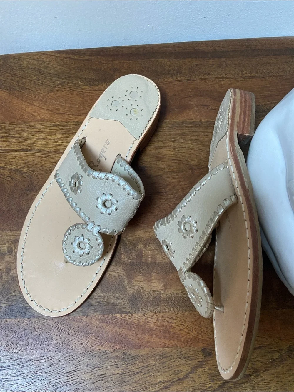 Jack Rogers Women's Hamptons Sandal Beige and Gold
